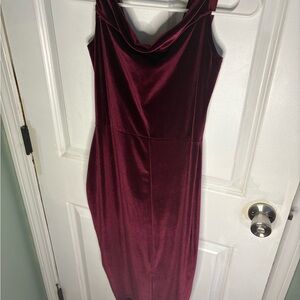 Boohoo Deep Red Velvet Midi Dress